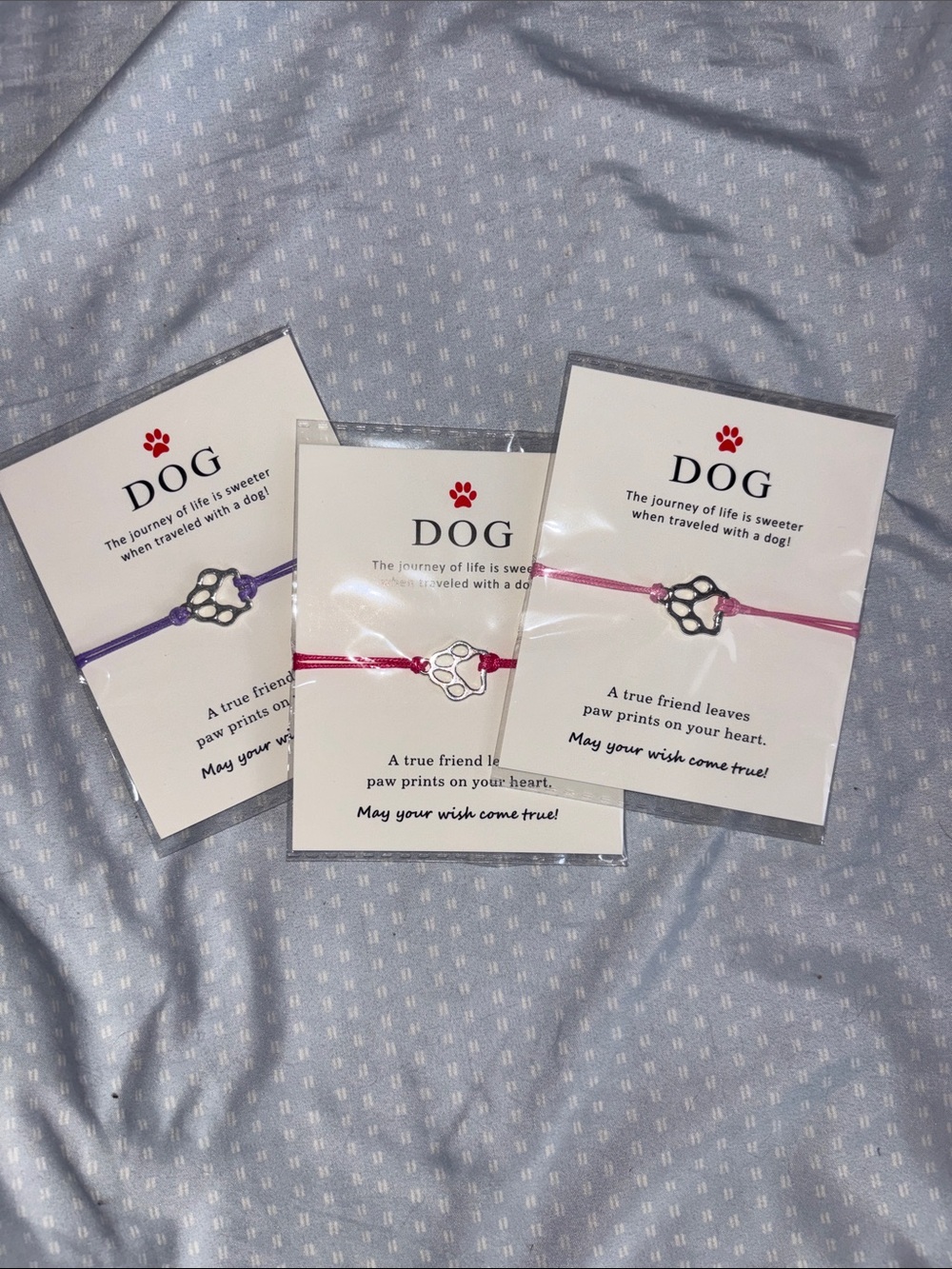 DOG Paw Print Charm Bracelet Trio - Pink, Purple, Red